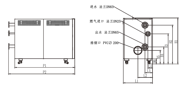 350KW全预混低氮冷凝铸铝锅炉尺寸图